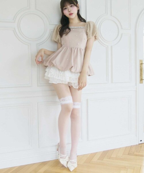 Belle Charme(ベルシャルム)の「【Belle Charme】Jewel Ballon Peplum Tops(シャツ/ブラウス・レディース・ブラック/オフホワイト/ベージュ・FREE)」の21枚目の写真