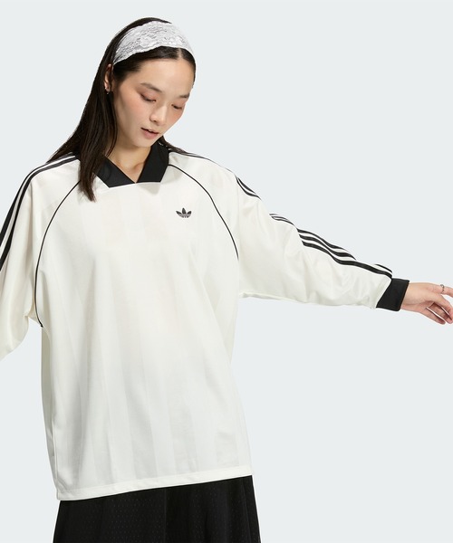 adidas(アディダス)の「スリーストライプス ジャカード 長袖Tシャツ / ロンT / アディダスオリジナルス adidas Originals(Tシャツ/カットソー・レディース・ホワイト・XX-LARGE/LARGE/MEDIUM/SMALL/X-LARGE/X-SMALL)」の1枚目の写真