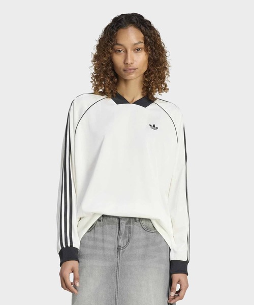 adidas(アディダス)の「スリーストライプス ジャカード 長袖Tシャツ / ロンT / アディダスオリジナルス adidas Originals(Tシャツ/カットソー・レディース・ホワイト・XX-LARGE/LARGE/MEDIUM/SMALL/X-LARGE/X-SMALL)」の7枚目の写真