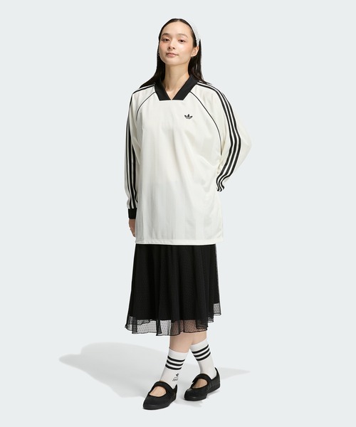 adidas(アディダス)の「スリーストライプス ジャカード 長袖Tシャツ / ロンT / アディダスオリジナルス adidas Originals(Tシャツ/カットソー・レディース・ホワイト・XX-LARGE/LARGE/MEDIUM/SMALL/X-LARGE/X-SMALL)」の6枚目の写真