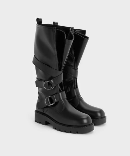 CHARLES & KEITH(チャールズ & キース)の「ダブルストラップ ロングブーツ(ブーツ・レディース・ブラック/ブラウン・24.5cm/23cm/25.5cm/22.5cm/25cm/23.5cm)」の4枚目の写真