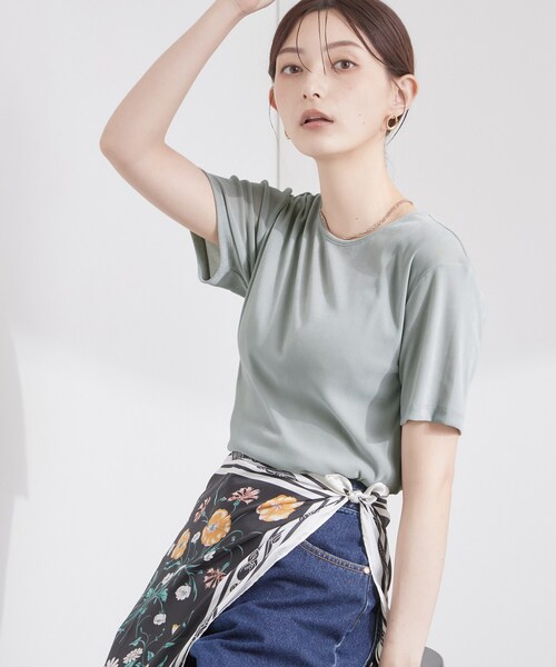 OPAQUE.CLIP(オペークドットクリップ)の「フロッキーチュールカットソー【洗濯機OK】(Tシャツ/カットソー・レディース・ライトグレー/チャコールグレー/ブラウン系その他・42/40/38)」の1枚目の写真