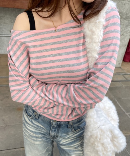 ROGER AND RAW(ロジャーアンドロウ)の「ボートネックボーダー長袖トップス(Tシャツ/カットソー・レディース・ピンク/チャコールグレー/イエロー・FREE)」の20枚目の写真
