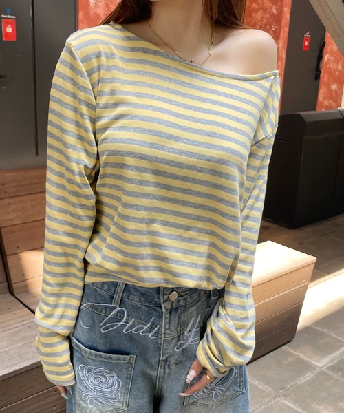 ROGER AND RAW(ロジャーアンドロウ)の「ボートネックボーダー長袖トップス(Tシャツ/カットソー・レディース・ピンク/チャコールグレー/イエロー・FREE)」の17枚目の写真