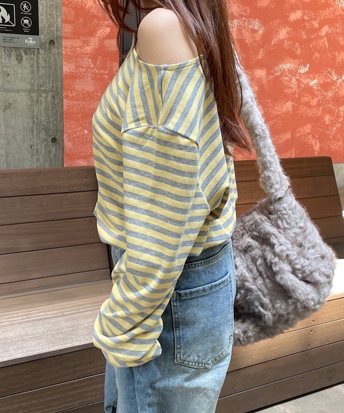 ROGER AND RAW(ロジャーアンドロウ)の「ボートネックボーダー長袖トップス(Tシャツ/カットソー・レディース・ピンク/チャコールグレー/イエロー・FREE)」の14枚目の写真