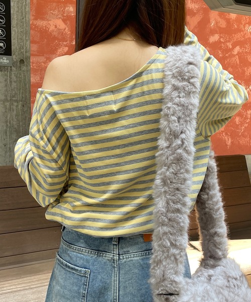 ROGER AND RAW(ロジャーアンドロウ)の「ボートネックボーダー長袖トップス(Tシャツ/カットソー・レディース・ピンク/チャコールグレー/イエロー・FREE)」の13枚目の写真