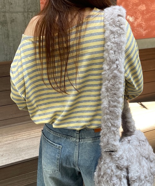 ROGER AND RAW(ロジャーアンドロウ)の「ボートネックボーダー長袖トップス(Tシャツ/カットソー・レディース・ピンク/チャコールグレー/イエロー・FREE)」の12枚目の写真