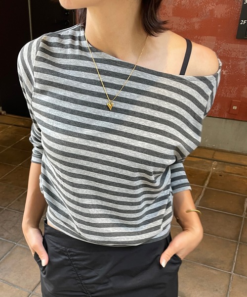 ROGER AND RAW(ロジャーアンドロウ)の「ボートネックボーダー長袖トップス(Tシャツ/カットソー・レディース・ピンク/チャコールグレー/イエロー・FREE)」の10枚目の写真