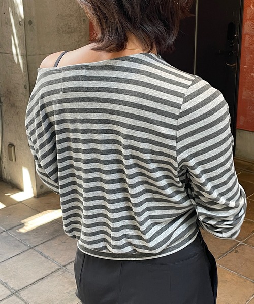 ROGER AND RAW(ロジャーアンドロウ)の「ボートネックボーダー長袖トップス(Tシャツ/カットソー・レディース・ピンク/チャコールグレー/イエロー・FREE)」の7枚目の写真