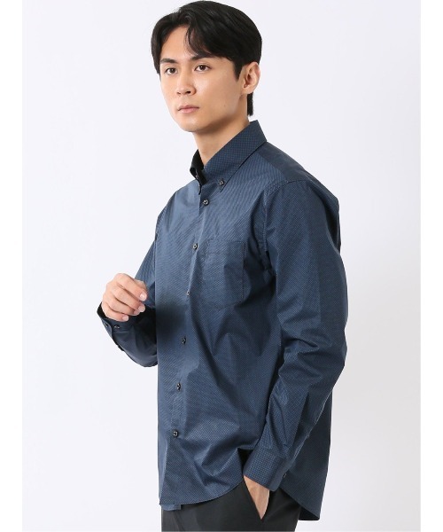 TAKA-Q(タカキュー)の「シャツ 長袖 メンズ ストレッチ 綿混 ブロード ボタンダウン プリント 総柄 ダイヤ(シャツ/ブラウス・メンズ・ネイビー・X-LARGE/LARGE/MEDIUM)」の3枚目の写真
