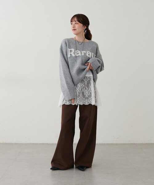 DISCOAT（ディスコート）の「裾レースロングスリーブ（Tシャツ/カットソー・レディース・ブラック/ブラウン/オフホワイト・FREE）」の4枚目の写真