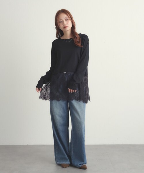 DISCOAT（ディスコート）の「裾レースロングスリーブ（Tシャツ/カットソー・レディース・ブラック/ブラウン/オフホワイト・FREE）」の9枚目の写真