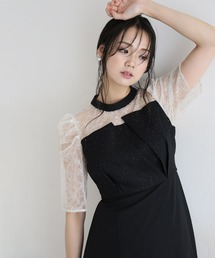 ロング&袖あり フォーマル ビスチェ マーメードシルエット ギャザースリーブ ラメ セレモニー 結婚式二次会 パーティードレス お呼ばれ オケージョンドレス 同窓会成人式