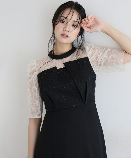 PourVous(プールヴー)の「ロング&袖あり フォーマル ビスチェ マーメードシルエット ギャザースリーブ ラメ セレモニー 結婚式二次会 パーティードレス お呼ばれ オケージョンドレス 同窓会成人式(ドレス・レディース・ネイビー/モーブ系/ブルーグレー/ブラック・SS/L/M)」の6枚目の写真
