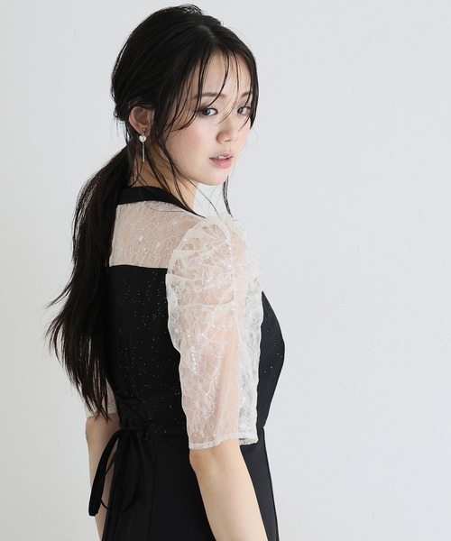 PourVous(プールヴー)の「ロング&袖あり フォーマル ビスチェ マーメードシルエット ギャザースリーブ ラメ セレモニー 結婚式二次会 パーティードレス お呼ばれ オケージョンドレス 同窓会成人式(ドレス・レディース・ネイビー/モーブ系/ブルーグレー/ブラック・SS/L/M)」の7枚目の写真