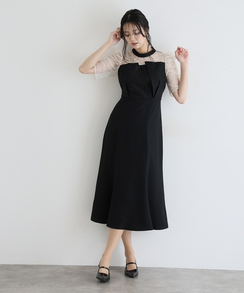 PourVous(プールヴー)の「ロング&袖あり フォーマル ビスチェ マーメードシルエット ギャザースリーブ ラメ セレモニー 結婚式二次会 パーティードレス お呼ばれ オケージョンドレス 同窓会成人式(ドレス・レディース・ネイビー/モーブ系/ブルーグレー/ブラック・SS/L/M)」の8枚目の写真