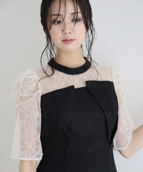 PourVous(プールヴー)の「ロング&袖あり フォーマル ビスチェ マーメードシルエット ギャザースリーブ ラメ セレモニー 結婚式二次会 パーティードレス お呼ばれ オケージョンドレス 同窓会成人式(ドレス・レディース・ネイビー/モーブ系/ブルーグレー/ブラック・SS/L/M)」の10枚目の写真