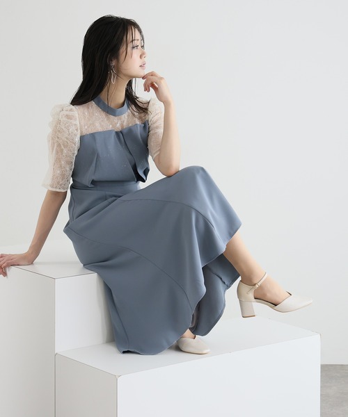 PourVous(プールヴー)の「ロング&袖あり フォーマル ビスチェ マーメードシルエット ギャザースリーブ ラメ セレモニー 結婚式二次会 パーティードレス お呼ばれ オケージョンドレス 同窓会成人式(ドレス・レディース・ネイビー/モーブ系/ブルーグレー/ブラック・SS/L/M)」の16枚目の写真