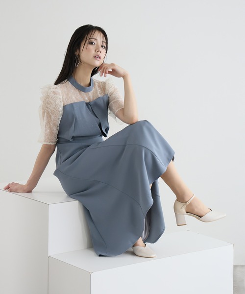 PourVous(プールヴー)の「ロング&袖あり フォーマル ビスチェ マーメードシルエット ギャザースリーブ ラメ セレモニー 結婚式二次会 パーティードレス お呼ばれ オケージョンドレス 同窓会成人式(ドレス・レディース・ネイビー/モーブ系/ブルーグレー/ブラック・SS/L/M)」の19枚目の写真