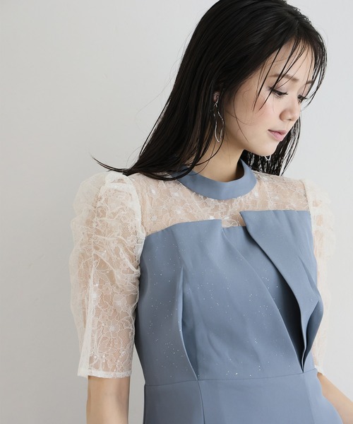 PourVous(プールヴー)の「ロング&袖あり フォーマル ビスチェ マーメードシルエット ギャザースリーブ ラメ セレモニー 結婚式二次会 パーティードレス お呼ばれ オケージョンドレス 同窓会成人式(ドレス・レディース・ネイビー/モーブ系/ブルーグレー/ブラック・SS/L/M)」の20枚目の写真