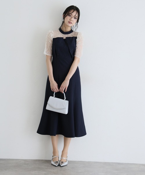 PourVous(プールヴー)の「ロング&袖あり フォーマル ビスチェ マーメードシルエット ギャザースリーブ ラメ セレモニー 結婚式二次会 パーティードレス お呼ばれ オケージョンドレス 同窓会成人式(ドレス・レディース・ネイビー/モーブ系/ブルーグレー/ブラック・SS/L/M)」の21枚目の写真