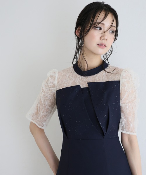 PourVous(プールヴー)の「ロング&袖あり フォーマル ビスチェ マーメードシルエット ギャザースリーブ ラメ セレモニー 結婚式二次会 パーティードレス お呼ばれ オケージョンドレス 同窓会成人式(ドレス・レディース・ネイビー/モーブ系/ブルーグレー/ブラック・SS/L/M)」の22枚目の写真