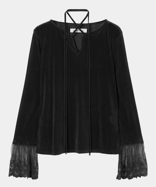 tanakadaisuke(タナカダイスケ)の「【tanakadaisuke/タナカダイスケ】flocky tulle pullover/フロッキーチュールプルオーバー(Tシャツ/カットソー・レディース・ブラック・FREE)」の1枚目の写真