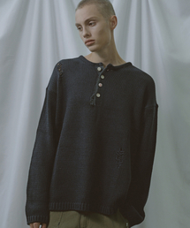 Beyond Closet（-）の「[COLLECTION LINE] アーカイブヘビーウェイトコットンダメージディテールヘンリーネックニットネイビー（ニット/セーター）」