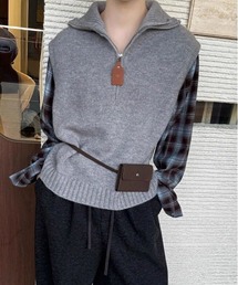 レイヤードニットトップスチェック柄シャツ