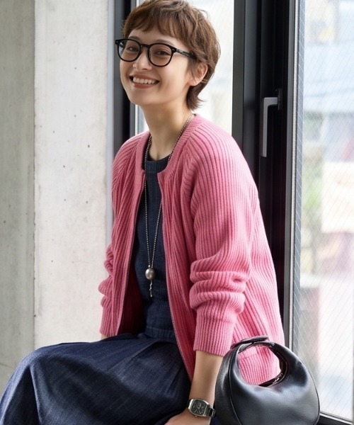 Sew loop(ソーループ)の「ダブルZIP長袖リブニットカーディガン(カーディガン/ボレロ・レディース・グレー/ピンク/オレンジ/アイボリー・FREE)」の4枚目の写真