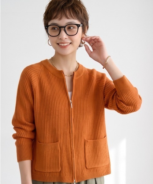 Sew loop(ソーループ)の「ダブルZIP長袖リブニットカーディガン(カーディガン/ボレロ・レディース・グレー/ピンク/オレンジ/アイボリー・FREE)」の1枚目の写真