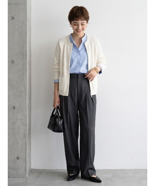 Sew loop(ソーループ)の「ダブルZIP長袖リブニットカーディガン(カーディガン/ボレロ・レディース・グレー/ピンク/オレンジ/アイボリー・FREE)」の6枚目の写真