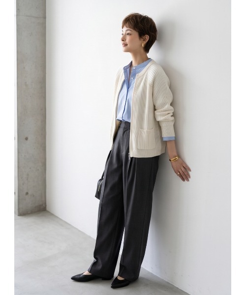 Sew loop(ソーループ)の「ダブルZIP長袖リブニットカーディガン(カーディガン/ボレロ・レディース・グレー/ピンク/オレンジ/アイボリー・FREE)」の7枚目の写真