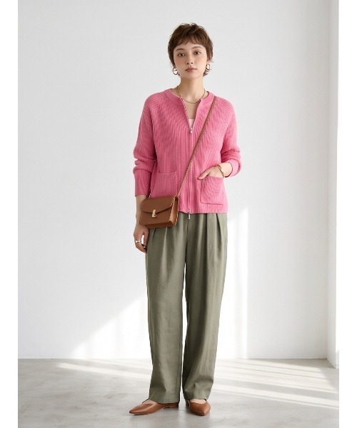 Sew loop(ソーループ)の「ダブルZIP長袖リブニットカーディガン(カーディガン/ボレロ・レディース・グレー/ピンク/オレンジ/アイボリー・FREE)」の13枚目の写真
