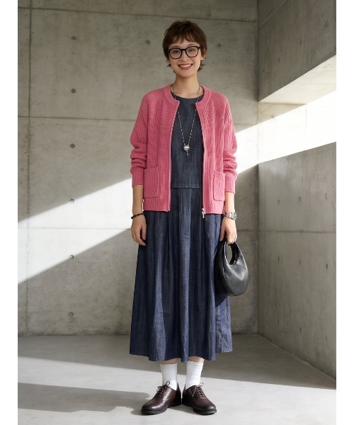 Sew loop(ソーループ)の「ダブルZIP長袖リブニットカーディガン(カーディガン/ボレロ・レディース・グレー/ピンク/オレンジ/アイボリー・FREE)」の10枚目の写真