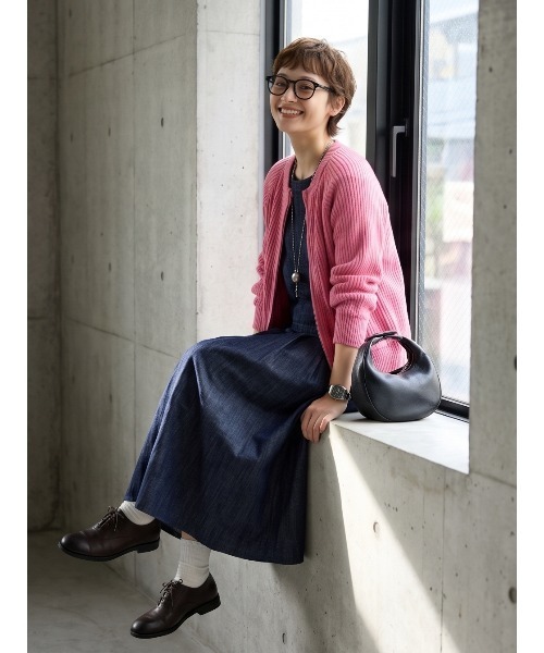 Sew loop(ソーループ)の「ダブルZIP長袖リブニットカーディガン(カーディガン/ボレロ・レディース・グレー/ピンク/オレンジ/アイボリー・FREE)」の11枚目の写真
