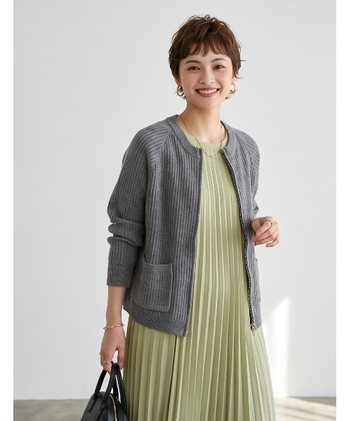 Sew loop(ソーループ)の「ダブルZIP長袖リブニットカーディガン(カーディガン/ボレロ・レディース・グレー/ピンク/オレンジ/アイボリー・FREE)」の20枚目の写真