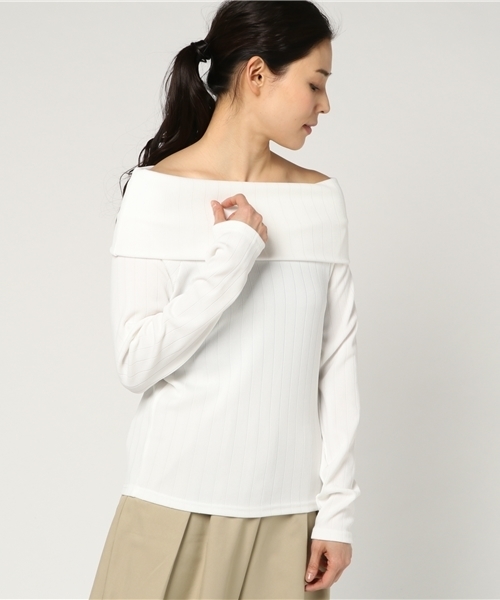 VENCEEXCHANGE（ヴァンスエクスチェンジ）の「ワイドリブニットソーオフショル      （ニット/セーター・レディース・ピンク/オフホワイト/ブラック/ライトブルー・MEDIUM）」の2枚目の写真