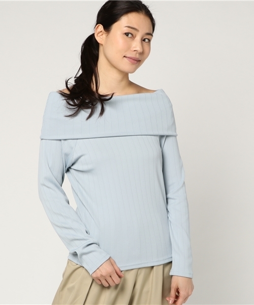 VENCEEXCHANGE（ヴァンスエクスチェンジ）の「ワイドリブニットソーオフショル      （ニット/セーター・レディース・ピンク/オフホワイト/ブラック/ライトブルー・MEDIUM）」の4枚目の写真