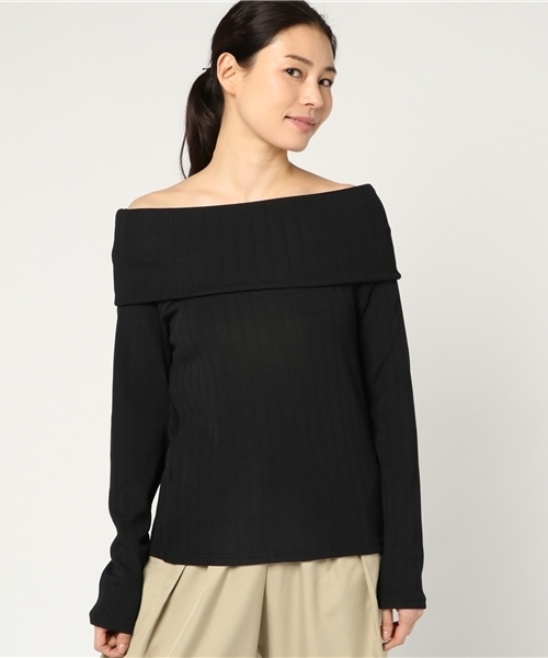 VENCEEXCHANGE（ヴァンスエクスチェンジ）の「ワイドリブニットソーオフショル      （ニット/セーター・レディース・ピンク/オフホワイト/ブラック/ライトブルー・MEDIUM）」の3枚目の写真