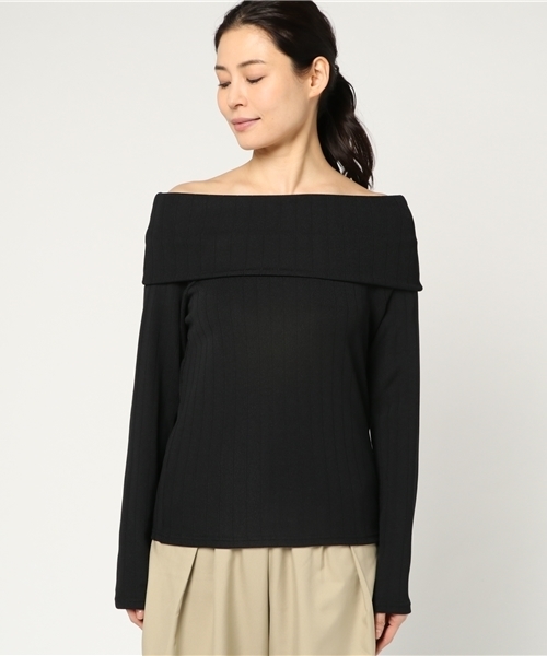 VENCEEXCHANGE（ヴァンスエクスチェンジ）の「ワイドリブニットソーオフショル      （ニット/セーター・レディース・ピンク/オフホワイト/ブラック/ライトブルー・MEDIUM）」の5枚目の写真