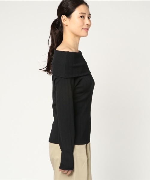 VENCEEXCHANGE（ヴァンスエクスチェンジ）の「ワイドリブニットソーオフショル      （ニット/セーター・レディース・ピンク/オフホワイト/ブラック/ライトブルー・MEDIUM）」の6枚目の写真