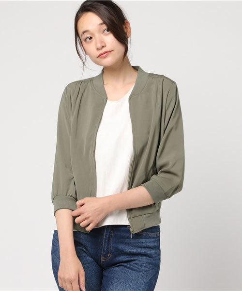 Honeys（ハニーズ）の「リブブルゾン（ブルゾン・レディース・ネイビー/ブラック/ライトピンク/カーキ/グレー・L/M）」の3枚目の写真