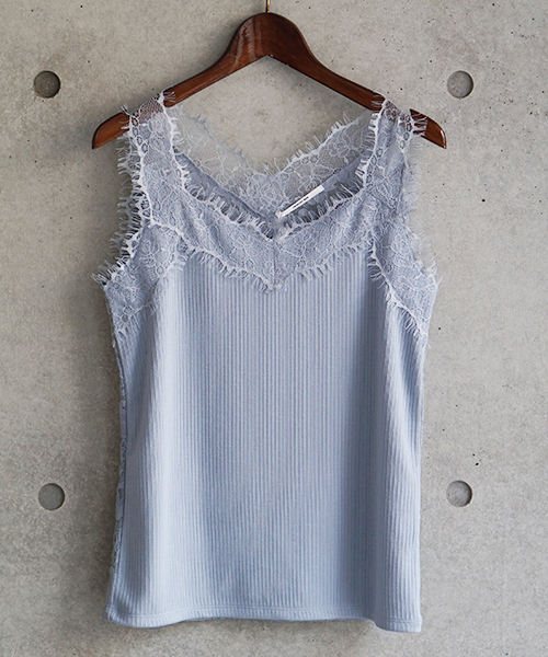 laboratory work（ラボラトリーワーク）の「バックレーステレコキャミ（キャミソール・レディース・ブラック/グレイッシュブルー/オフホワイト・MEDIUM）」の3枚目の写真