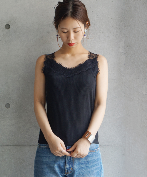 laboratory work（ラボラトリーワーク）の「バックレーステレコキャミ（キャミソール・レディース・ブラック/グレイッシュブルー/オフホワイト・MEDIUM）」の21枚目の写真