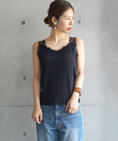 laboratory work（ラボラトリーワーク）の「バックレーステレコキャミ（キャミソール・レディース・ブラック/グレイッシュブルー/オフホワイト・MEDIUM）」の10枚目の写真