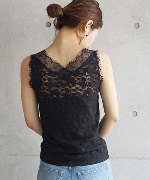 laboratory work（ラボラトリーワーク）の「バックレーステレコキャミ（キャミソール・レディース・ブラック/グレイッシュブルー/オフホワイト・MEDIUM）」の12枚目の写真