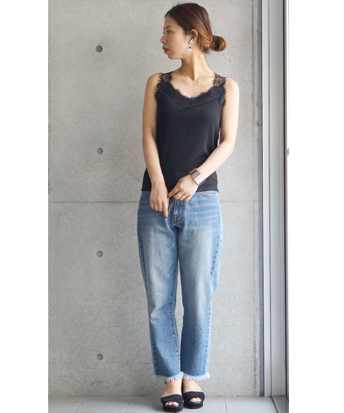 laboratory work（ラボラトリーワーク）の「バックレーステレコキャミ（キャミソール・レディース・ブラック/グレイッシュブルー/オフホワイト・MEDIUM）」の13枚目の写真