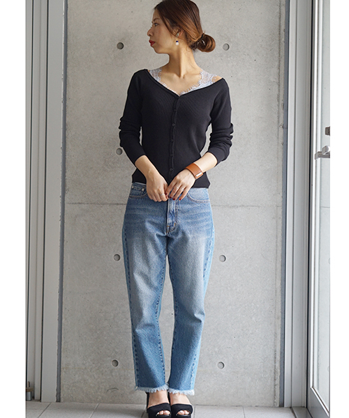 laboratory work（ラボラトリーワーク）の「バックレーステレコキャミ（キャミソール・レディース・ブラック/グレイッシュブルー/オフホワイト・MEDIUM）」の14枚目の写真