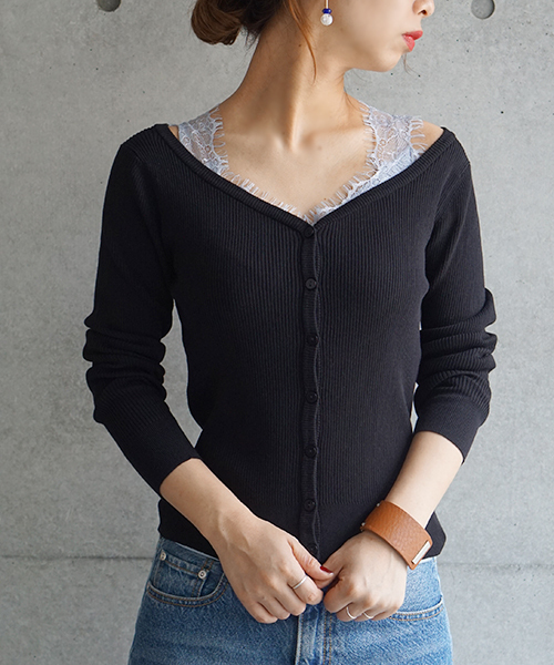 laboratory work（ラボラトリーワーク）の「バックレーステレコキャミ（キャミソール・レディース・ブラック/グレイッシュブルー/オフホワイト・MEDIUM）」の15枚目の写真